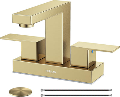 Hurran 4 inch Bathroom Faucets for Sink 3 Hole with Pop-up Drain and Supply Lines