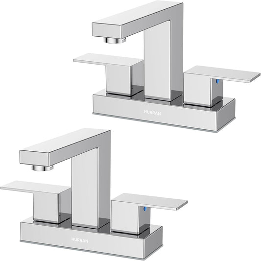 Hurran 4 inch Bathroom Faucets for Sink 3 Hole with Pop-up Drain and Supply Lines