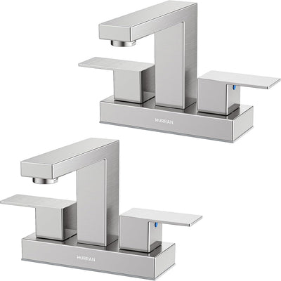 Hurran 4 inch Bathroom Faucets for Sink 3 Hole with Pop-up Drain and Supply Lines