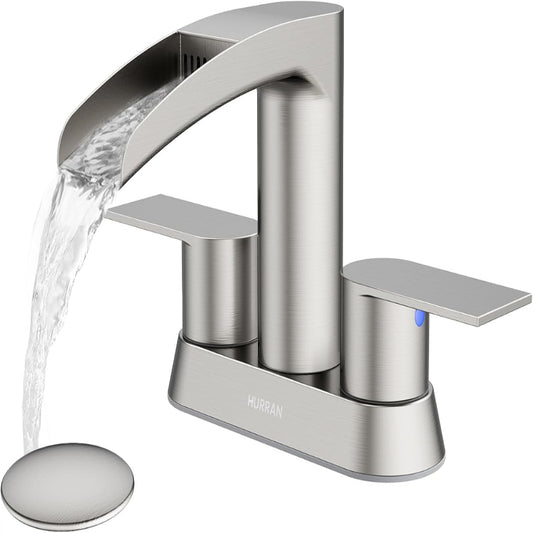 Hurran 4 Inch Bathroom Faucets with Pop-up Drain, Stainless Steel 2-Handle