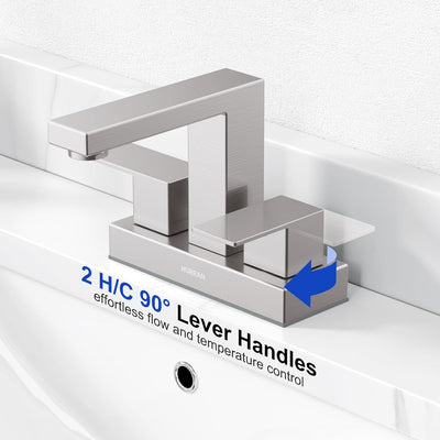 Hurran 4 inch Bathroom Faucets for Sink 3 Hole with Pop-up Drain and Supply Lines