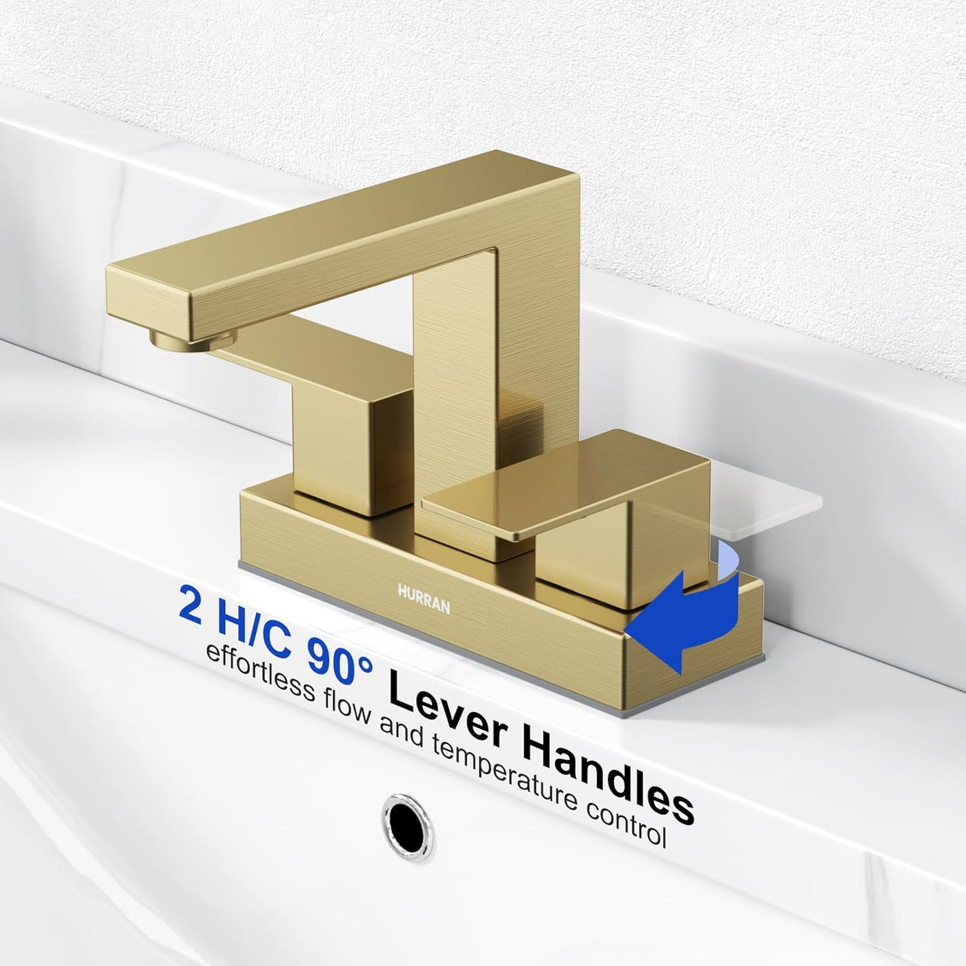 Hurran 4 inch Bathroom Faucets for Sink 3 Hole with Pop-up Drain and Supply Lines