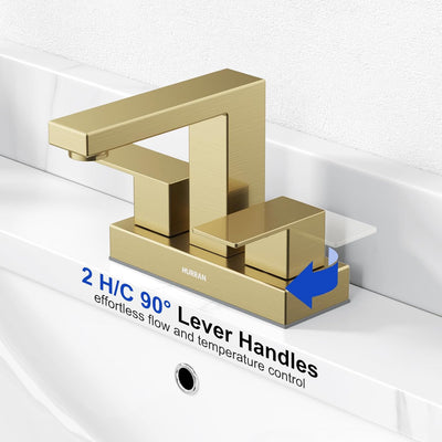 Hurran 4 inch Bathroom Faucets for Sink 3 Hole with Pop-up Drain and Supply Lines