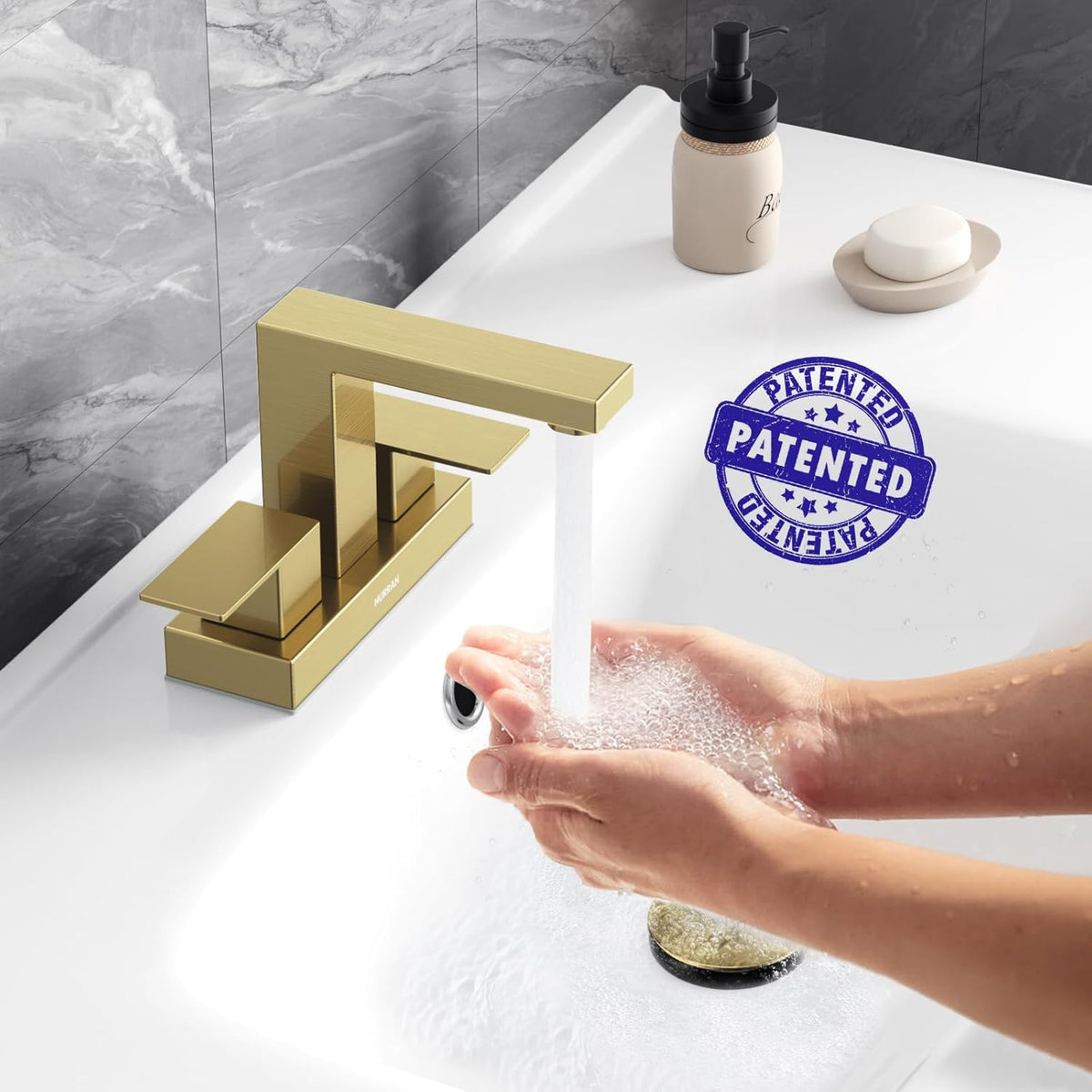 Hurran 4 inch Bathroom Faucets for Sink 3 Hole with Pop-up Drain and Supply Lines