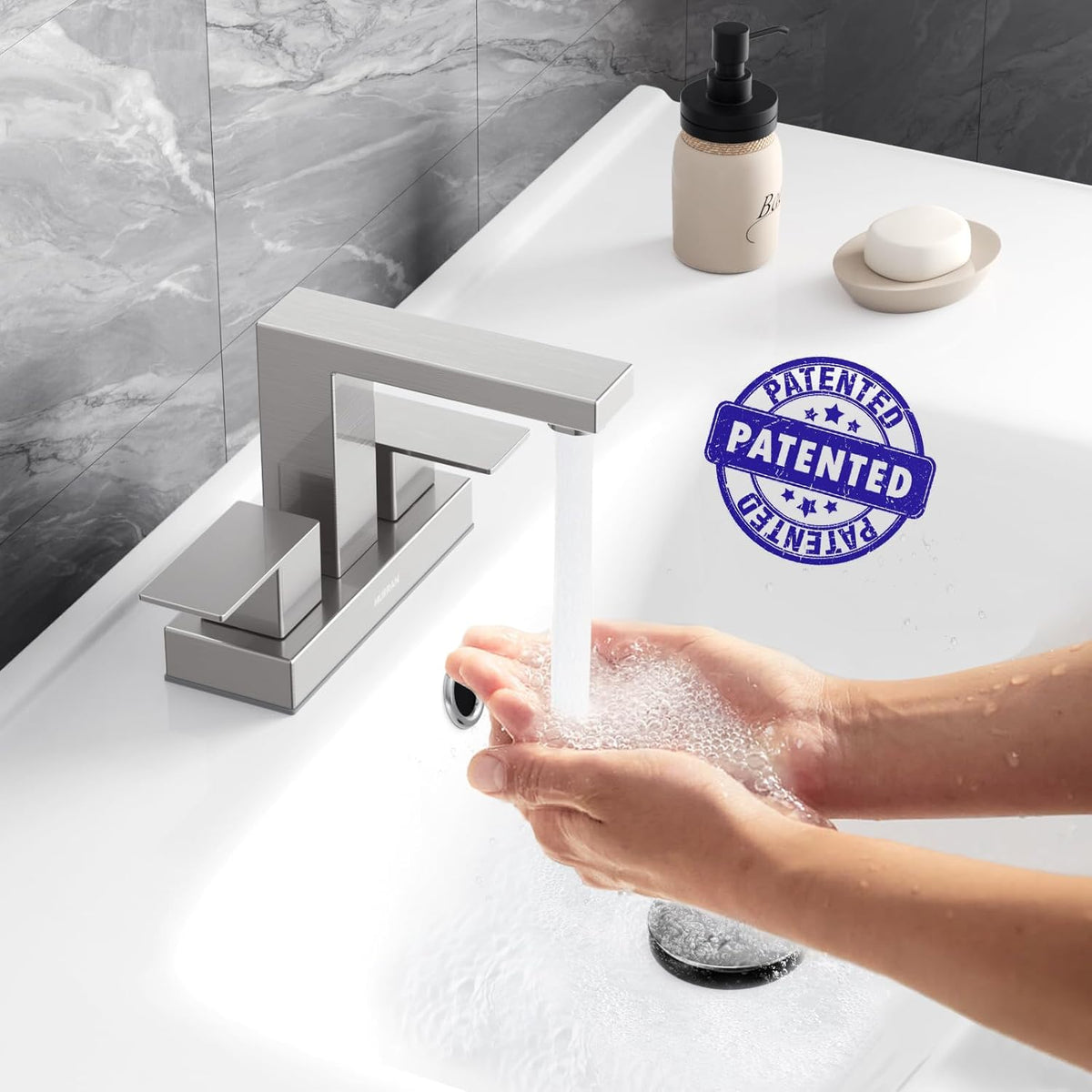 Hurran 4 inch Bathroom Faucets for Sink 3 Hole with Pop-up Drain and Supply Lines