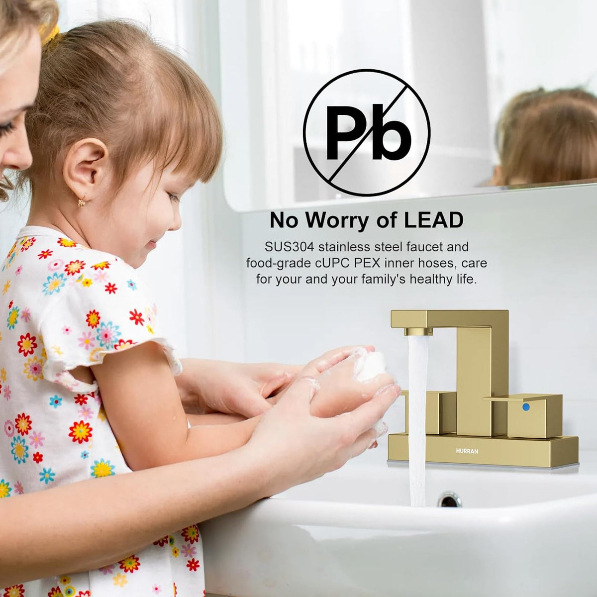 Hurran 4 inch Bathroom Faucets for Sink 3 Hole with Pop-up Drain and Supply Lines
