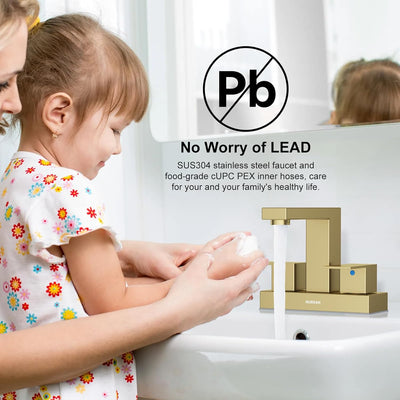 Hurran 4 inch Bathroom Faucets for Sink 3 Hole with Pop-up Drain and Supply Lines