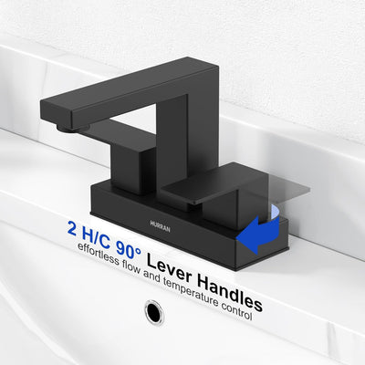 Hurran 4 inch Bathroom Faucets for Sink 3 Hole with Pop-up Drain and Supply Lines