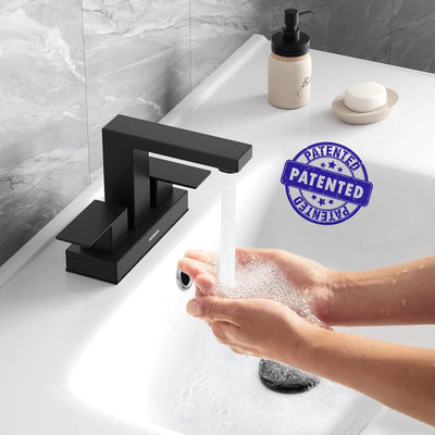 Hurran 4 inch Bathroom Faucets for Sink 3 Hole with Pop-up Drain and Supply Lines