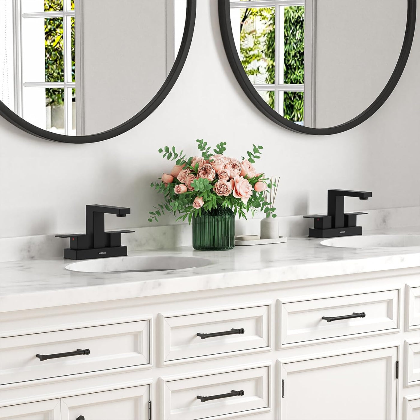 Hurran 4 inch Bathroom Faucets for Sink 3 Hole with Pop-up Drain and Supply Lines