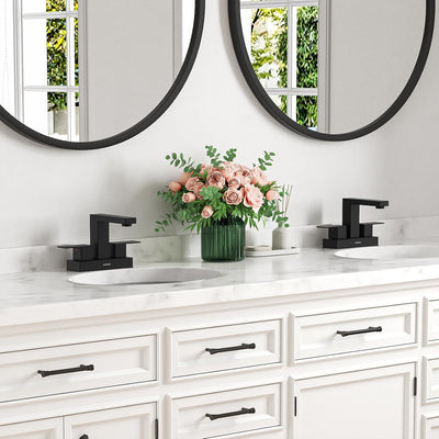 Hurran 4 inch Bathroom Faucets for Sink 3 Hole with Pop-up Drain and Supply Lines