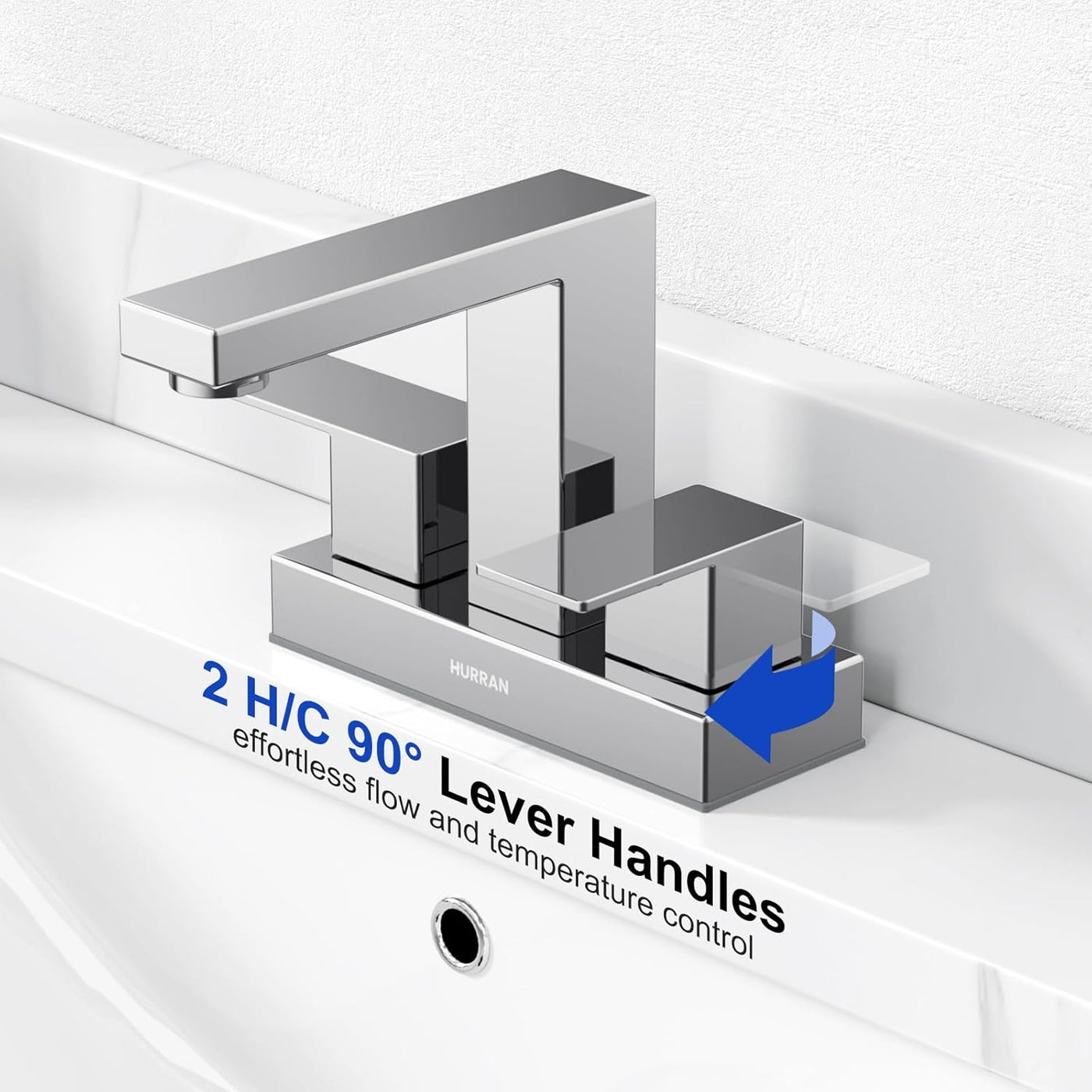 Hurran 4 inch Bathroom Faucets for Sink 3 Hole with Pop-up Drain and Supply Lines