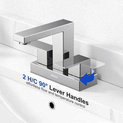 Hurran 4 inch Bathroom Faucets for Sink 3 Hole with Pop-up Drain and Supply Lines