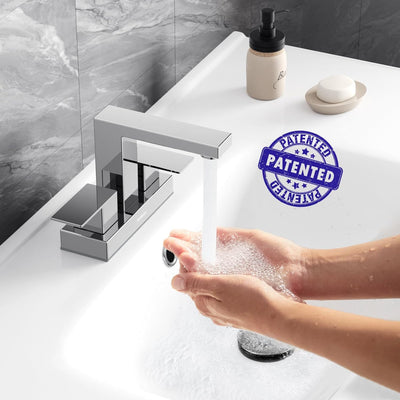 Hurran 4 inch Bathroom Faucets for Sink 3 Hole with Pop-up Drain and Supply Lines