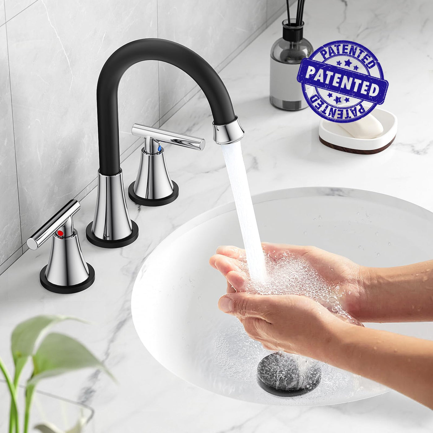 Hurran Bathroom Faucets For Sink 3 Hole With Pop-Up Drain And Supply Lines