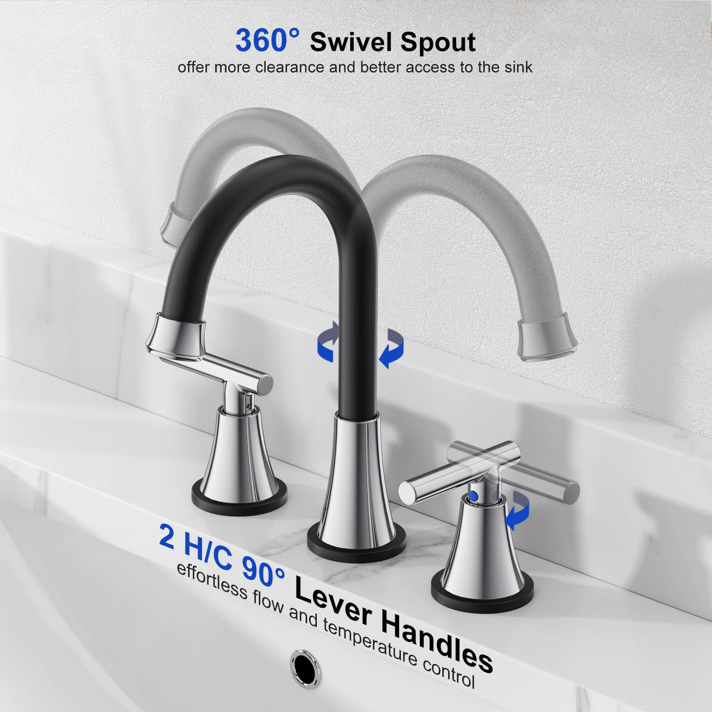 Hurran Bathroom Faucets For Sink 3 Hole With Pop-Up Drain And Supply Lines