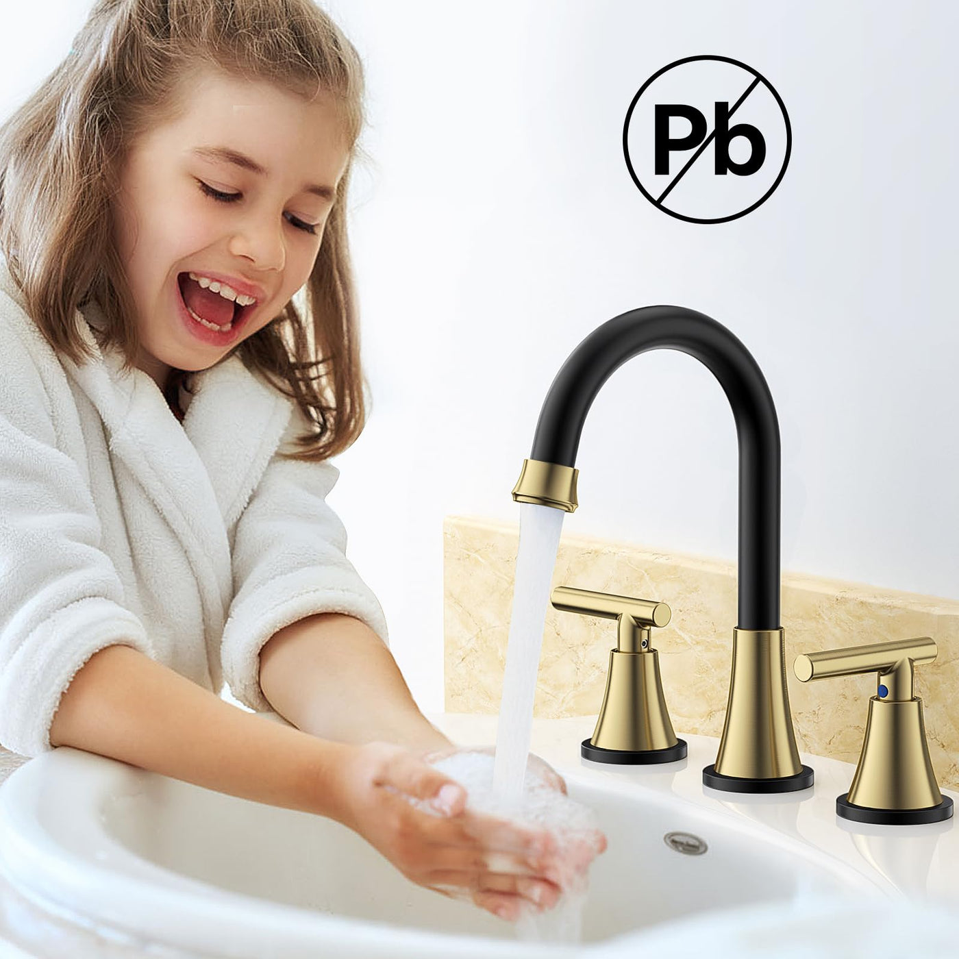 Hurran Bathroom Faucets For Sink 3 Hole With Pop-Up Drain And Supply Lines