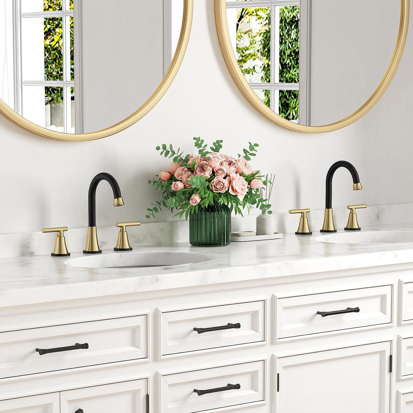 Hurran Bathroom Faucets For Sink 3 Hole With Pop-Up Drain And Supply Lines