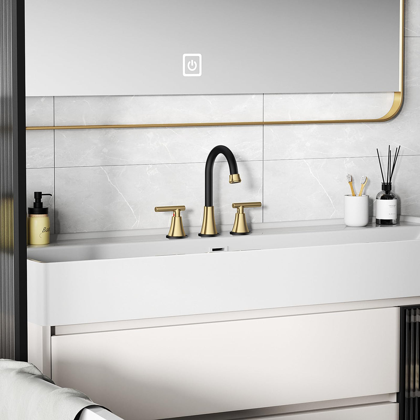 Hurran Bathroom Faucets For Sink 3 Hole With Pop-Up Drain And Supply Lines