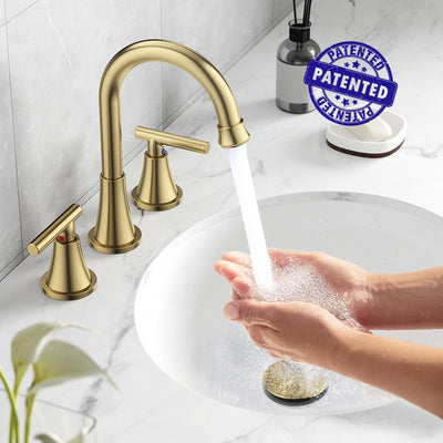 Hurran Bathroom Faucets For Sink 3 Hole With Pop-Up Drain And Supply Lines