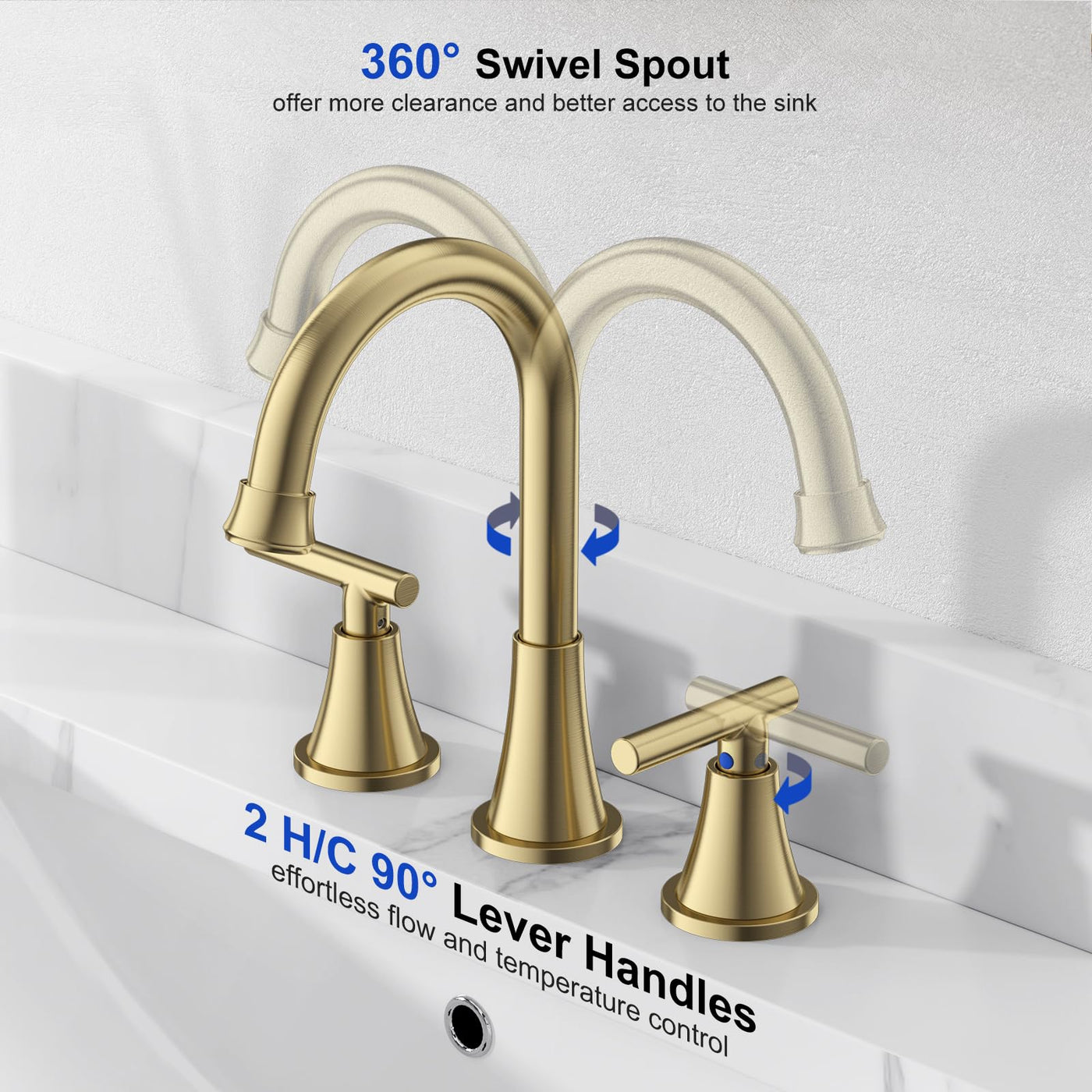 Hurran Bathroom Faucets For Sink 3 Hole With Pop-Up Drain And Supply Lines