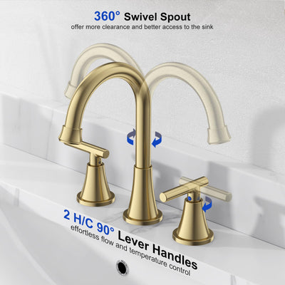 Hurran Bathroom Faucets For Sink 3 Hole With Pop-Up Drain And Supply Lines