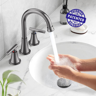 Hurran Bathroom Faucets For Sink 3 Hole With Pop-Up Drain And Supply Lines