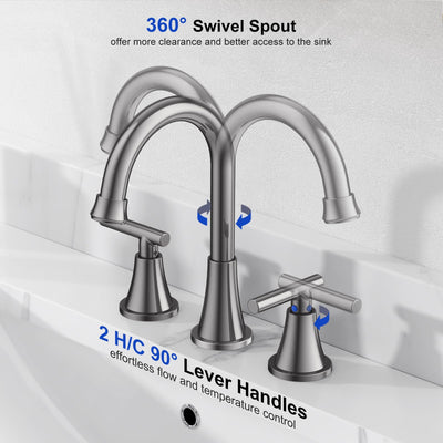 Hurran Bathroom Faucets For Sink 3 Hole With Pop-Up Drain And Supply Lines
