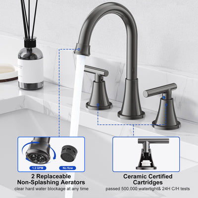 Hurran Bathroom Faucets For Sink 3 Hole With Pop-Up Drain And Supply Lines