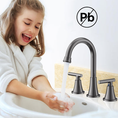 Hurran Bathroom Faucets For Sink 3 Hole With Pop-Up Drain And Supply Lines
