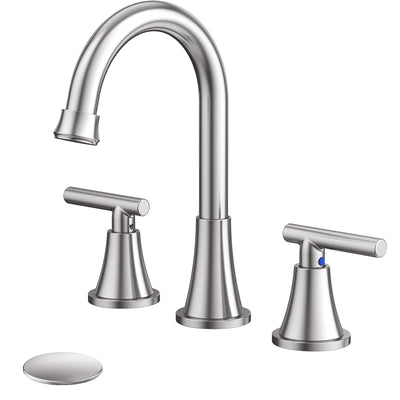 Hurran Bathroom Faucets For Sink 3 Hole With Pop-Up Drain And Supply Lines