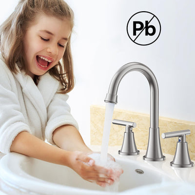 Hurran Bathroom Faucets For Sink 3 Hole With Pop-Up Drain And Supply Lines