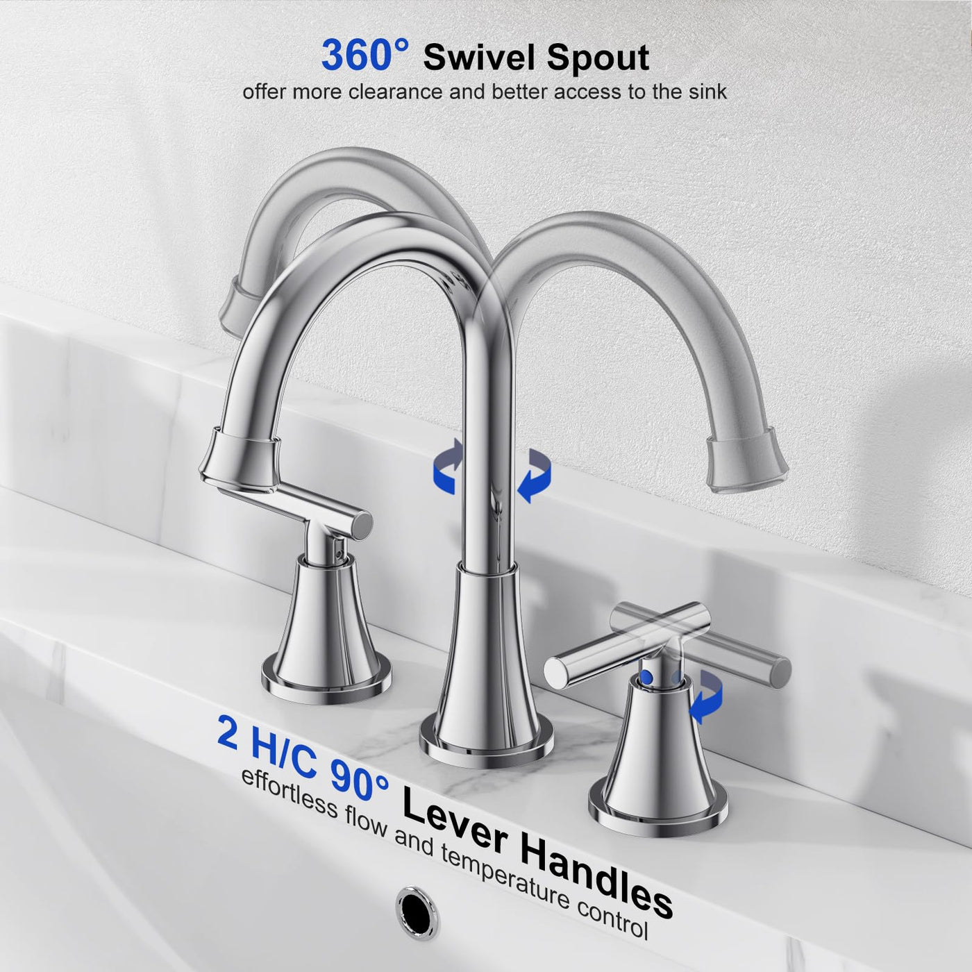 Hurran Bathroom Faucets For Sink 3 Hole With Pop-Up Drain And Supply Lines