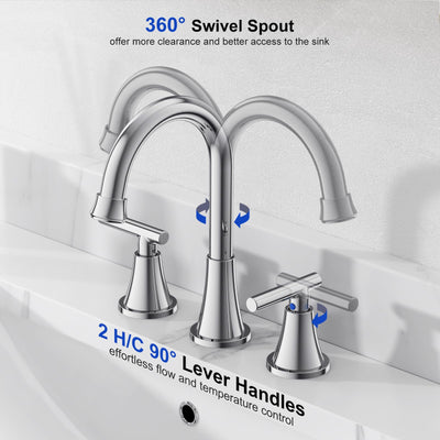Hurran Bathroom Faucets For Sink 3 Hole With Pop-Up Drain And Supply Lines