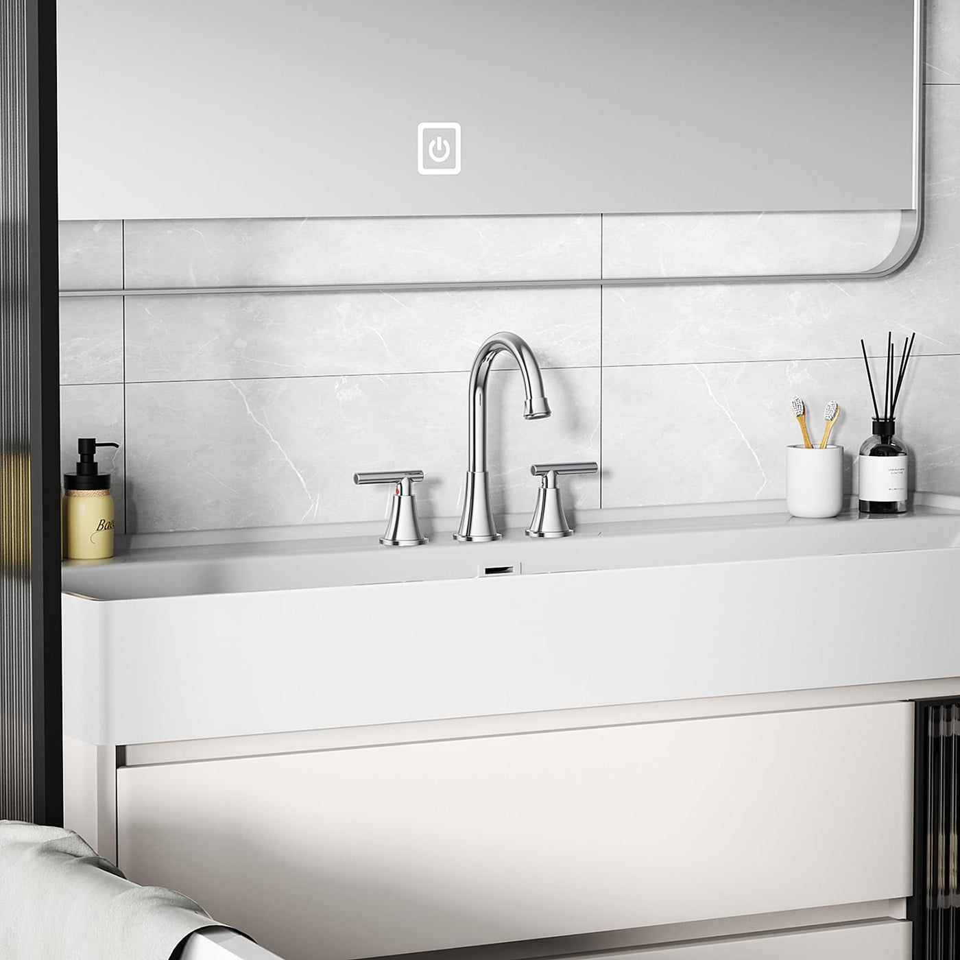 Hurran Bathroom Faucets For Sink 3 Hole With Pop-Up Drain And Supply Lines