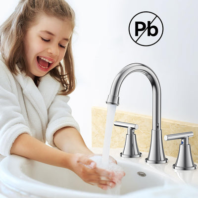 Hurran Bathroom Faucets For Sink 3 Hole With Pop-Up Drain And Supply Lines