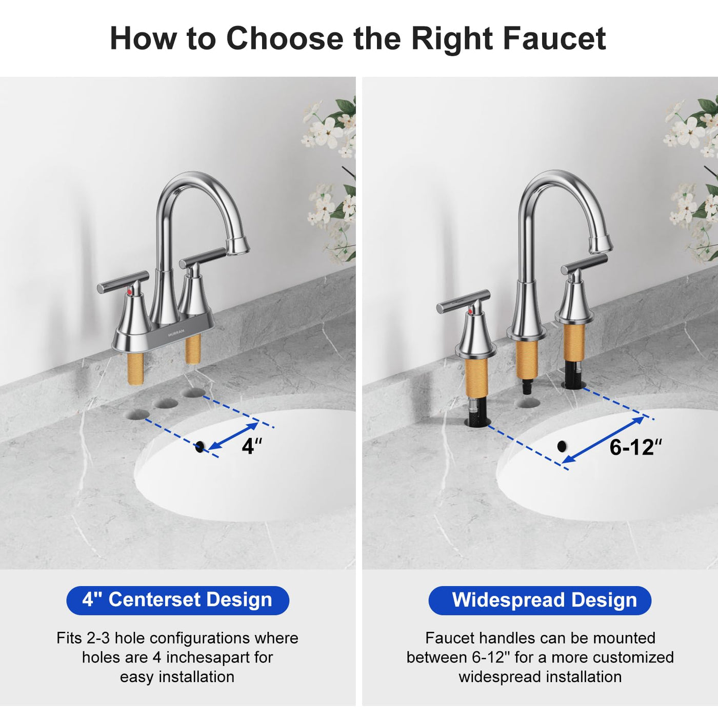 Hurran Bathroom Faucets For Sink 3 Hole With Pop-Up Drain And Supply Lines