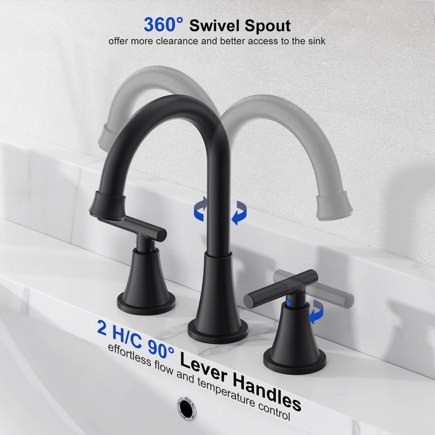 Hurran Bathroom Faucets For Sink 3 Hole With Pop-Up Drain And Supply Lines