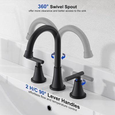 Hurran Bathroom Faucets For Sink 3 Hole With Pop-Up Drain And Supply Lines