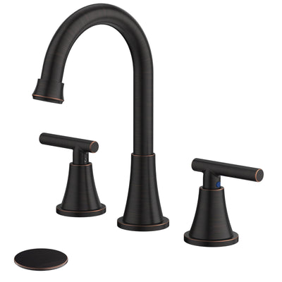 Hurran Bathroom Faucets For Sink 3 Hole With Pop-Up Drain And Supply Lines