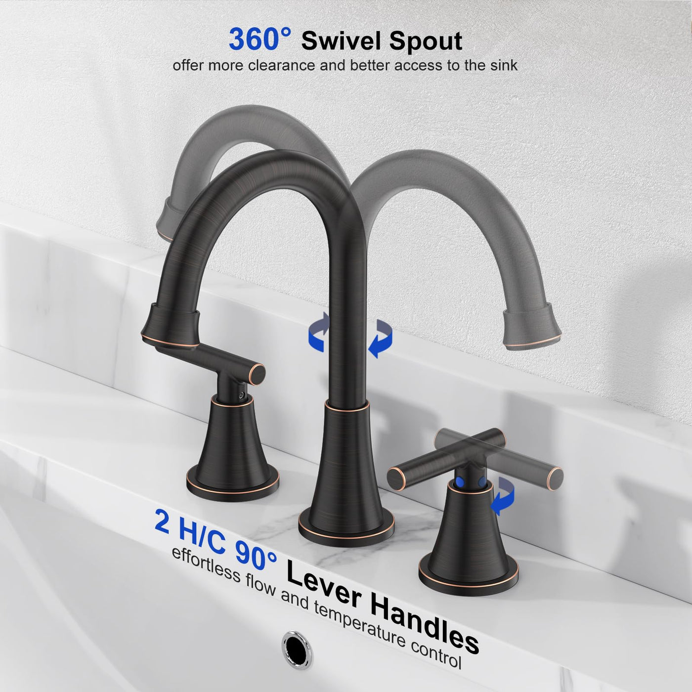 Hurran Bathroom Faucets For Sink 3 Hole With Pop-Up Drain And Supply Lines
