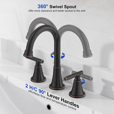 Hurran Bathroom Faucets For Sink 3 Hole With Pop-Up Drain And Supply Lines