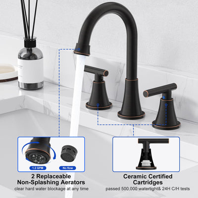 Hurran Bathroom Faucets For Sink 3 Hole With Pop-Up Drain And Supply Lines