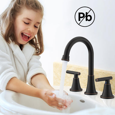 Hurran Bathroom Faucets For Sink 3 Hole With Pop-Up Drain And Supply Lines