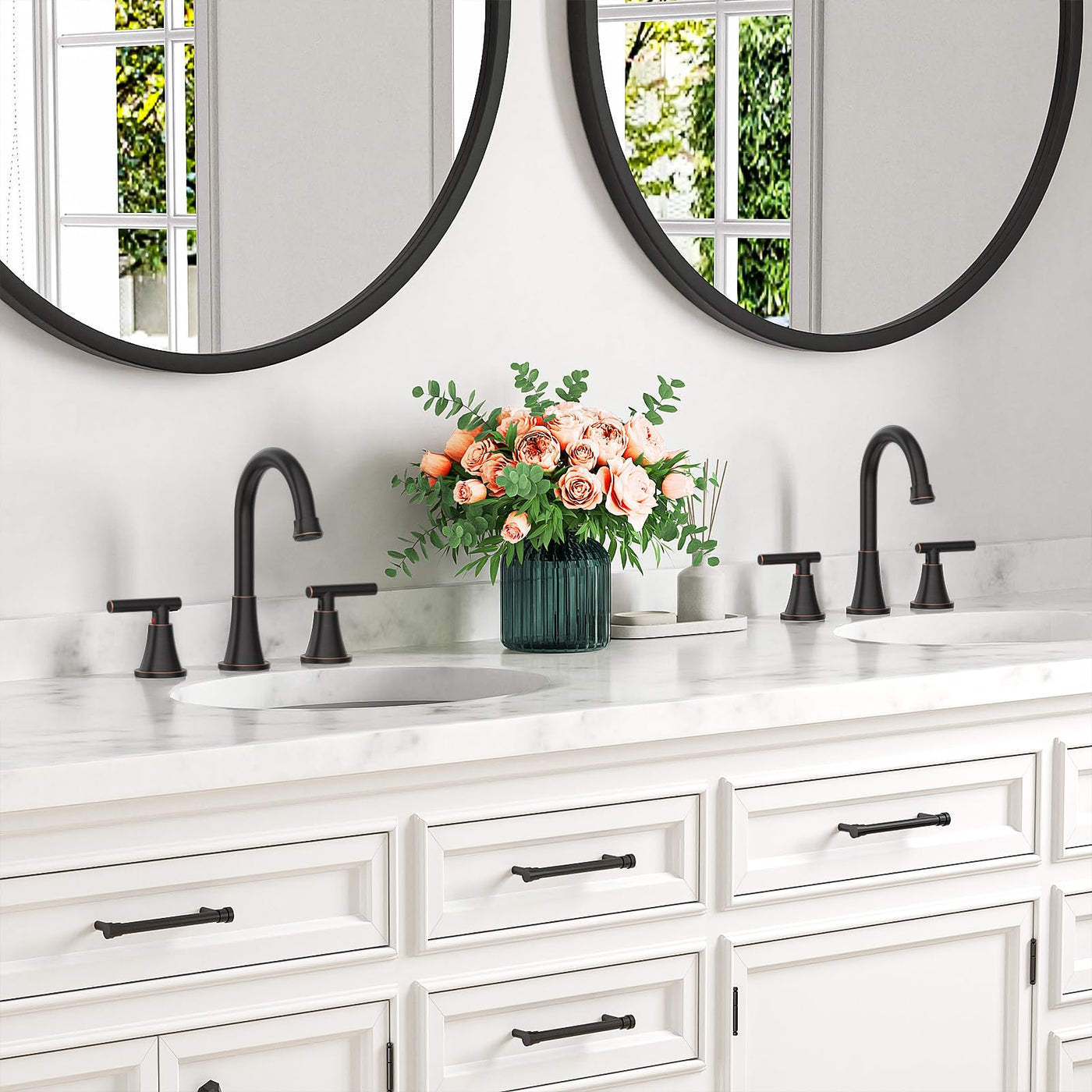 Hurran Bathroom Faucets For Sink 3 Hole With Pop-Up Drain And Supply Lines