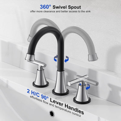 Hurran Bathroom Faucets For Sink 3 Hole With Pop-Up Drain And Supply Lines