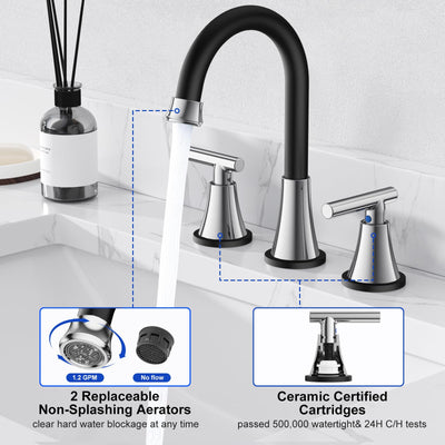 Hurran Bathroom Faucets For Sink 3 Hole With Pop-Up Drain And Supply Lines
