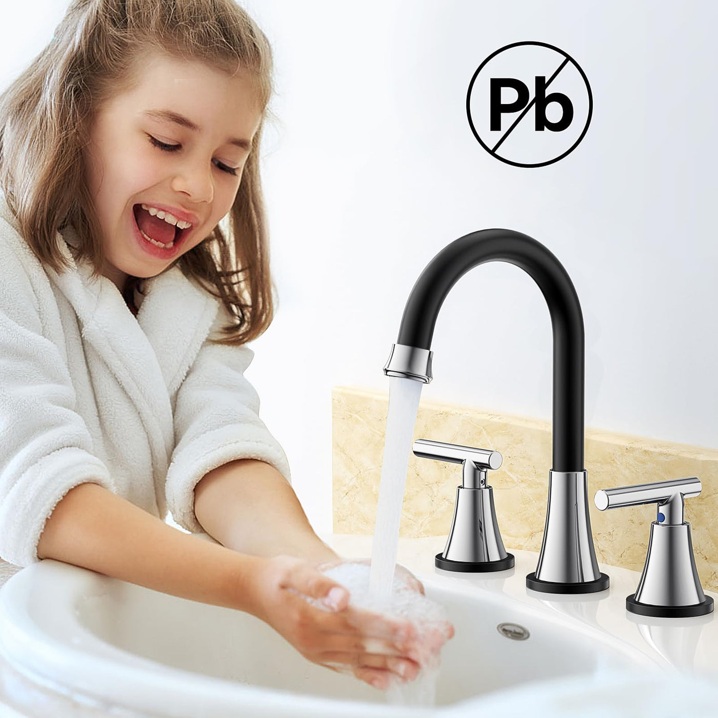 Hurran Bathroom Faucets For Sink 3 Hole With Pop-Up Drain And Supply Lines