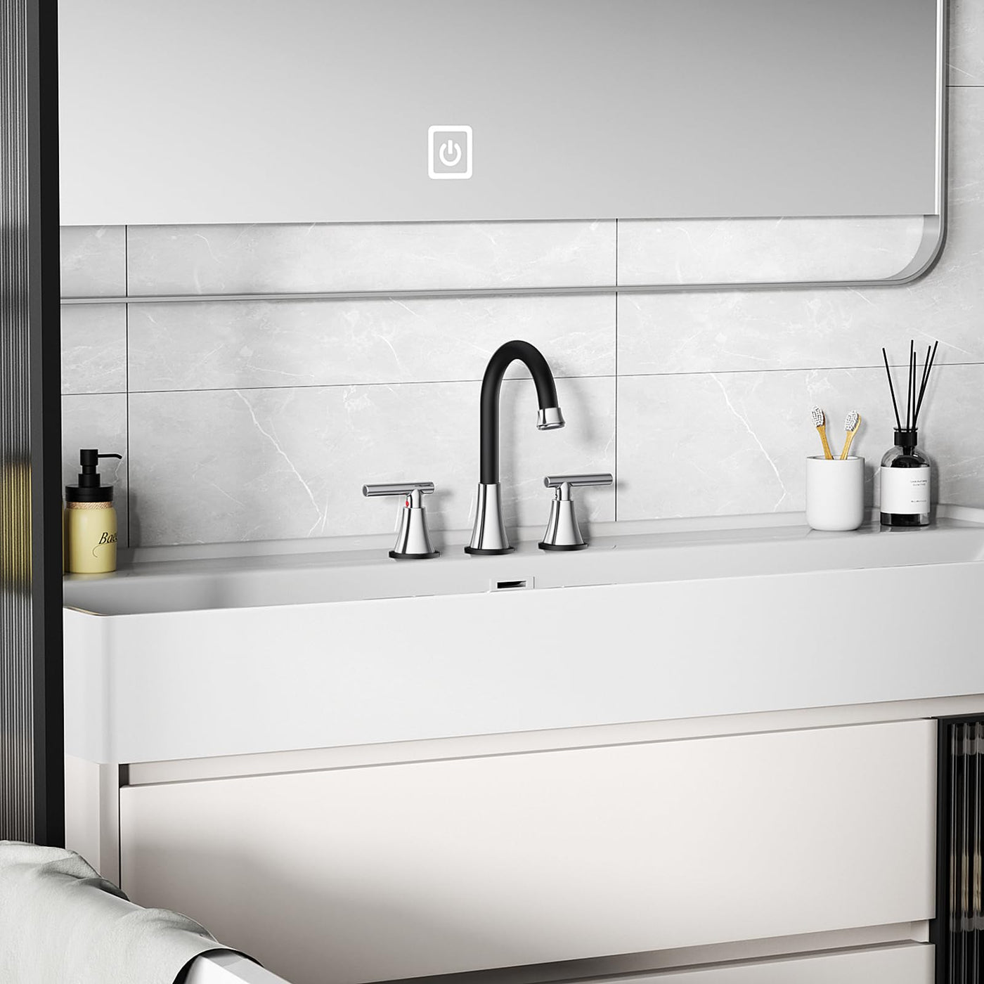 Hurran Bathroom Faucets For Sink 3 Hole With Pop-Up Drain And Supply Lines