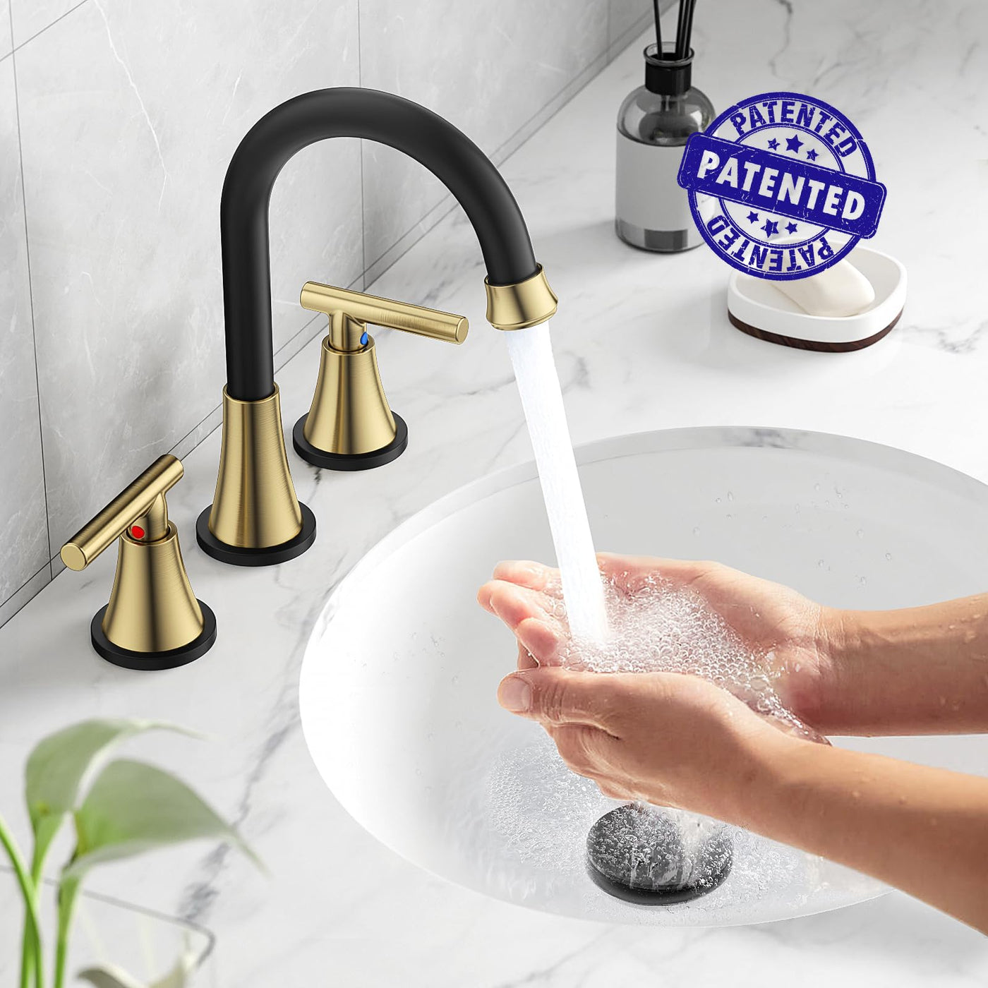 Hurran Bathroom Faucets For Sink 3 Hole With Pop-Up Drain And Supply Lines